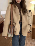 GETADME Faux Lamb Wool Jacket Women Korean Fashion Casual Short Jacket Winter Long Sleeve Coat Lady Loose Single Breasted Outerwear