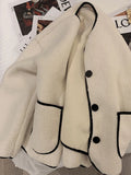 GETADME Faux Lamb Wool Jacket Women Korean Fashion Casual Short Jacket Winter Long Sleeve Coat Lady Loose Single Breasted Outerwear
