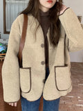 GETADME Faux Lamb Wool Jacket Women Korean Fashion Casual Short Jacket Winter Long Sleeve Coat Lady Loose Single Breasted Outerwear