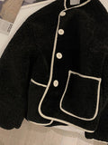 GETADME Faux Lamb Wool Jacket Women Korean Fashion Casual Short Jacket Winter Long Sleeve Coat Lady Loose Single Breasted Outerwear