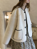 GETADME Faux Lamb Wool Jacket Women Korean Fashion Casual Short Jacket Winter Long Sleeve Coat Lady Loose Single Breasted Outerwear