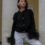 GETADME Feather Knitted Cardigan Women Fashion Patchwork Long Sleeve Single Breasted Female Sweaters 2024 Autumn Loose Lady Knitwears