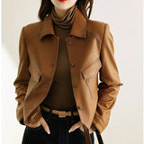 GETADME Female High-grade Faux Leather Coat Women Short PU Leather Jacket Ladies Large Size 4XL Faux Leather Tops