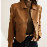 GETADME Female High-grade Faux Leather Coat Women Short PU Leather Jacket Ladies Large Size 4XL Faux Leather Tops