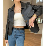 GETADME Female High-grade Faux Leather Coat Women Short PU Leather Jacket Ladies Large Size 4XL Faux Leather Tops
