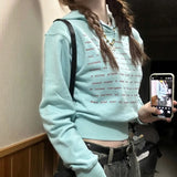 GETADME Female Top Spring and Autumn Text Women's Hooded Sweatshirts Cropped Letter Printing Hoodies Outerwears Long Sleeve M Casual Xxl
