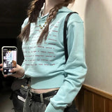 GETADME Female Top Spring and Autumn Text Women's Hooded Sweatshirts Cropped Letter Printing Hoodies Outerwears Long Sleeve M Casual Xxl
