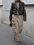 GETADME Fitaylor New Spring Autumn Vintage Moto Biker Pu Short Coat Women High Street Loose Lapel Zipper Faux Leather Jacket with Belt