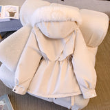 Getadme Fleece Lined Hood Down Jacket Winter Coat for Women Warm Drawstring Padded Parkas Korean Casual Streetwear Female Puffer Outwear