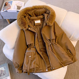Getadme Fleece Lined Hood Down Jacket Winter Coat for Women Warm Drawstring Padded Parkas Korean Casual Streetwear Female Puffer Outwear