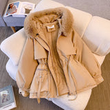 Getadme Fleece Lined Hood Down Jacket Winter Coat for Women Warm Drawstring Padded Parkas Korean Casual Streetwear Female Puffer Outwear