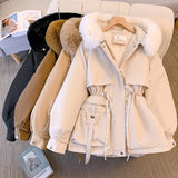 Getadme Fleece Lined Hood Down Jacket Winter Coat for Women Warm Drawstring Padded Parkas Korean Casual Streetwear Female Puffer Outwear