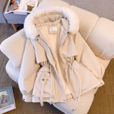 Getadme Fleece Lined Hood Down Jacket Winter Coat for Women Warm Drawstring Padded Parkas Korean Casual Streetwear Female Puffer Outwear