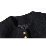 GETADME French Contrast Cuffs Spring  Autumn High Quality Tweed Black Coat Small Fragrance Korea Simple Round Neck Casual Women Jacket
