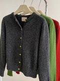 GETADME French Elegant Small Gold Button Knitted Cardigan 2025 Autumn/Winter Women's Green Round Neck Sweater Loose All-matched Jacket