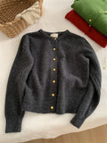 GETADME French Elegant Small Gold Button Knitted Cardigan 2025 Autumn/Winter Women's Green Round Neck Sweater Loose All-matched Jacket
