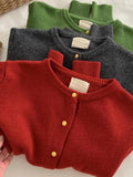 GETADME French Elegant Small Gold Button Knitted Cardigan 2025 Autumn/Winter Women's Green Round Neck Sweater Loose All-matched Jacket