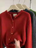 GETADME French Elegant Small Gold Button Knitted Cardigan 2025 Autumn/Winter Women's Green Round Neck Sweater Loose All-matched Jacket
