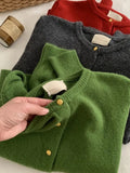 GETADME French Elegant Small Gold Button Knitted Cardigan 2025 Autumn/Winter Women's Green Round Neck Sweater Loose All-matched Jacket