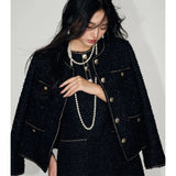 GETADME French High Quality O Neck Small Fragrance Loose Jacket Women Autumn Shiny Elegant Casual Basic Short Tweed Female Wool Coat 557