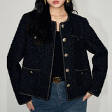 GETADME French High Quality O Neck Small Fragrance Loose Jacket Women Autumn Shiny Elegant Casual Basic Short Tweed Female Wool Coat 557