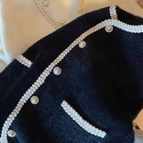 GETADME French Small Fragrance Pearl Button Sweater Cardigan Women's Top Gentle Mink Fleece Knit Jacket
