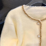 GETADME French Small Fragrance Pearl Button Sweater Cardigan Women's Top Gentle Mink Fleece Knit Jacket