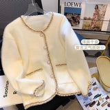 GETADME French Small Fragrance Pearl Button Sweater Cardigan Women's Top Gentle Mink Fleece Knit Jacket