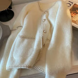 GETADME French Small Fragrance Pearl Button Sweater Cardigan Women's Top Gentle Mink Fleece Knit Jacket