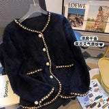 GETADME French Small Fragrance Pearl Button Sweater Cardigan Women's Top Gentle Mink Fleece Knit Jacket