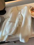 GETADME French Small Fragrance Pearl Button Sweater Cardigan Women's Top Gentle Mink Fleece Knit Jacket