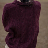 GETADME French Style Retro V-neck Loose Versatile Pullover Knitted Solid Color Sweater Fashionable Casual High Quality Chic Women's Top