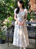 GETADME French Vintage Chiffon Floral Midi Dresses for Women Ruffles A-line Birthday Party Dress Elegant Prom Robe Summer New Vestidos