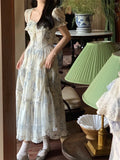 GETADME French Vintage Chiffon Floral Midi Dresses for Women Ruffles A-line Birthday Party Dress Elegant Prom Robe Summer New Vestidos