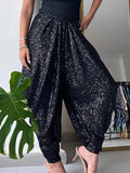 GETADME Full Sequined Patchwork Women Solid Pants 2025 Spring Summer Female Casual Pants Loose Fit All Match Lady Elastic Waist Bloomers