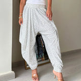 GETADME Full Sequined Patchwork Women Solid Pants 2025 Spring Summer Female Casual Pants Loose Fit All Match Lady Elastic Waist Bloomers
