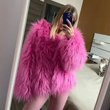 GETADME Fur Coats Women Autumn Winter Top Fashion Pink Faux Fur Coat Elegant Thick Warm Faux Fur Jackets for Women 2025