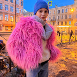 GETADME Fur Coats Women Autumn Winter Top Fashion Pink Faux Fur Coat Elegant Thick Warm Faux Fur Jackets for Women 2025
