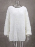 GETADME GACVGA Long Sleeve Backless Loose Knit Sweater Dress For Women 2025 Autumn Fashion Streetwear Casual O-Neck Pullovers Mini Dress