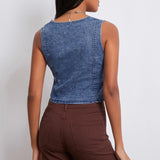 GETADME Gaono Women Sleeveless Button Down Denim Vest Deep V Neck Jean Tank Tops Y2k Sexy Going Out Solid Slim Fit Denim Crop Top