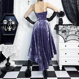 GETADME Goth Dark Gorgeous Victoria Gothic Velvet A-line Dresses Female Elegant Evening Lolita Partywear Grunge Sling Lace Hem Alt Cloth