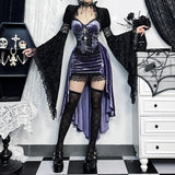 GETADME Goth Dark Gorgeous Victoria Gothic Velvet A-line Dresses Female Elegant Evening Lolita Partywear Grunge Sling Lace Hem Alt Cloth