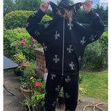 GETADME Gothic Cross Printing Streetwear Winter Warm Two Piece Set Women Tracksuit Autumn Hoodies+pants Fashion Outfits Sweatsuit 2025