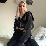 GETADME Gothic Cross Printing Streetwear Winter Warm Two Piece Set Women Tracksuit Autumn Hoodies+pants Fashion Outfits Sweatsuit 2025