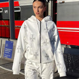 GETADME Gothic Cross Printing Streetwear Winter Warm Two Piece Set Women Tracksuit Autumn Hoodies+pants Fashion Outfits Sweatsuit 2025