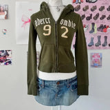 GETADME Gothic Fashion Classic Style Letter Design Top Y2k Cardigan Sweatshirt Hooded Warm Sweatshirt Subculture Zipper Punk Jacket