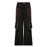 GETADME Gothic Women Punk Cargo Pants Dark Academia Aesthetic High Waist Baggy Trousers with Pockets Grunge Y2k Streetwear