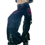 GETADME Gothic Women Punk Cargo Pants Dark Academia Aesthetic High Waist Baggy Trousers with Pockets Grunge Y2k Streetwear