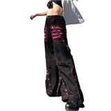GETADME Gothic Women Punk Cargo Pants Dark Academia Aesthetic High Waist Baggy Trousers with Pockets Grunge Y2k Streetwear