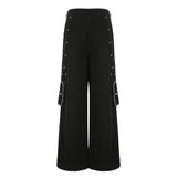 GETADME Gothic Women Punk Cargo Pants Dark Academia Aesthetic High Waist Baggy Trousers with Pockets Grunge Y2k Streetwear